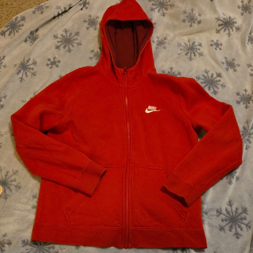 Nike Red Zip-Up Hoodie Boys Large